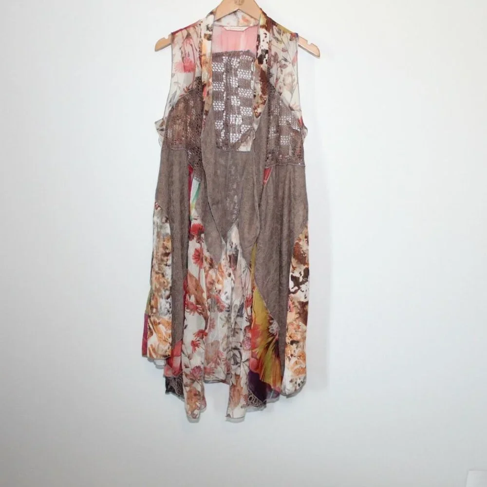 Soft Surroundings Sheer Crochet Adriana Open Vest Brown Women's Size OS H12785 - Picture 3 of 11
